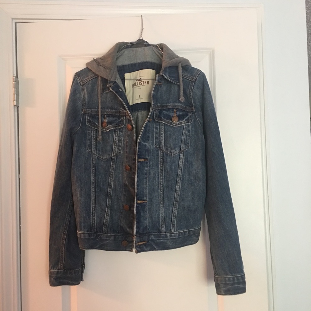 Jean Jacket with Grey hood. Size small